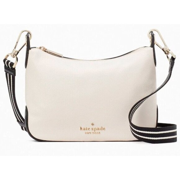 G Kate Spade Rosie Crossbody Ivory White Black Pebbled Leather KA687 NWT $349